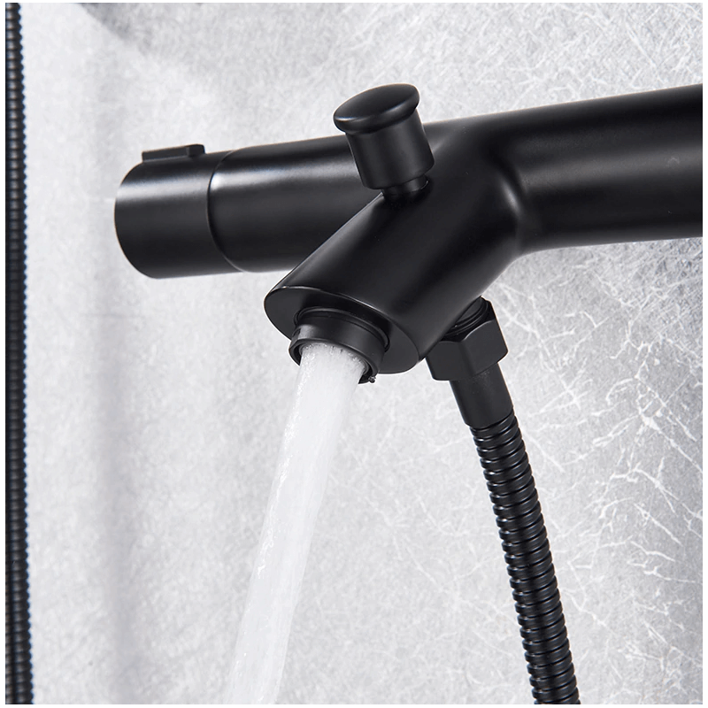  Grifo termostático negro mate para ducha de baño, doble manija  con ducha de mano, grifo de bañera oculto montado en la pared (válvula  cromada A) : Herramientas y Mejoras del Hogar