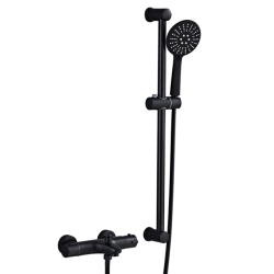 Grifo ducha / bañera termostática negro mate con barra independiente