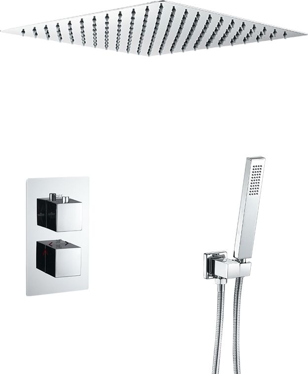 Conjunto de ducha empotrada a ras termostática a techo TILSO negro mate 30  cm x 30 cm