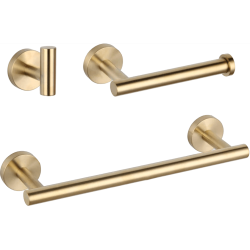 Accesorios de baño en dorado cepillado de acero inoxidable SUS304: Toallero + portarrollos + percha