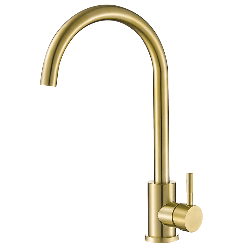 Grifo de cocina monomando giratorio dorado cepillado Duchas empotradas
