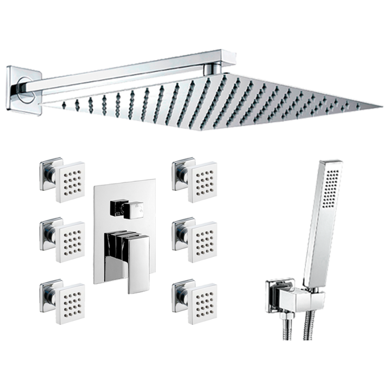 Ducha empotrada hidromasaje con 6 jets y rociador extraplano