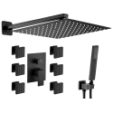 Ducha empotrada hidromasaje negro mate con 6 jets y rociador extraplano