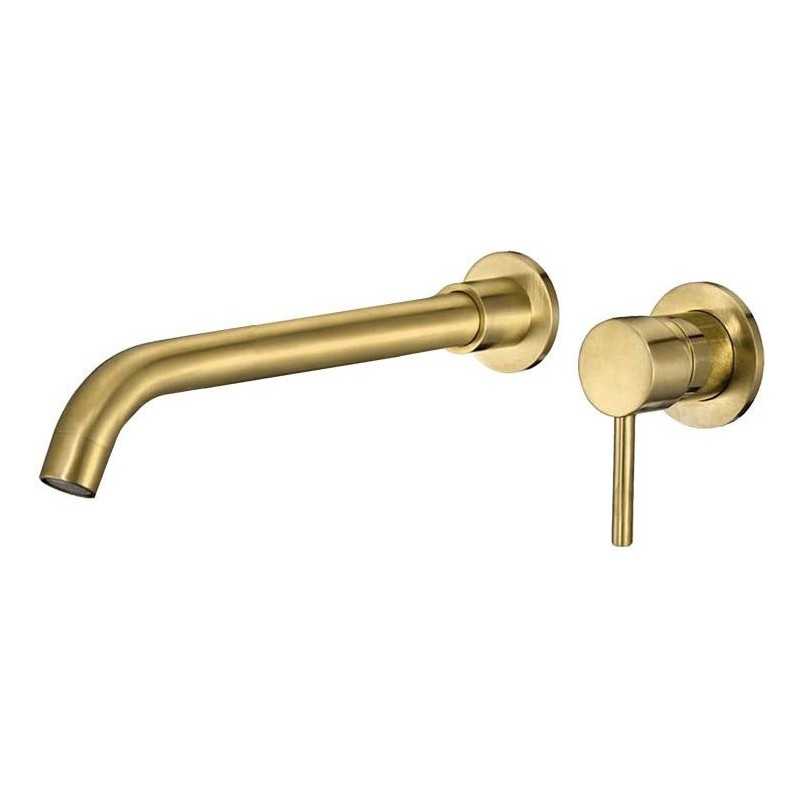 Comprar Grifo empotrado pared monomando dorado cepillado con caño curvo  online