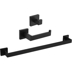 Toallero + portarrollos + percha  cuadrado negro mate - Accesorios de baño de acero inoxidable SUS304