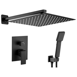 Griferia de ducha empotrada cuadrada monomando negro mate cromado con maneta ancha