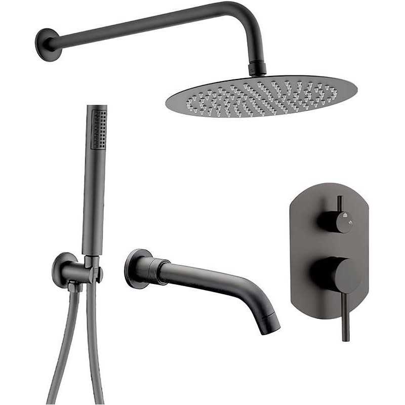 Comprar Conjunto de ducha /bañera empotrada pared negro mate de 3 vías  online