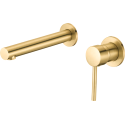 Grifo lavabo empotrado dorado cepillado caña redonda recta monomando