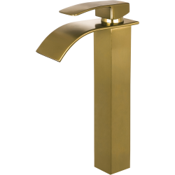 Grifo de lavabo pica oro mate cascada alto monomando dorado cepillado