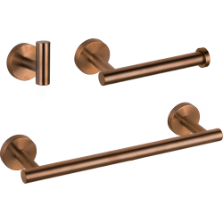 Accesorios de baño en oro rosa cepillado con PVD de acero inoxidable SUS304: Toallero + portarrollos + percha