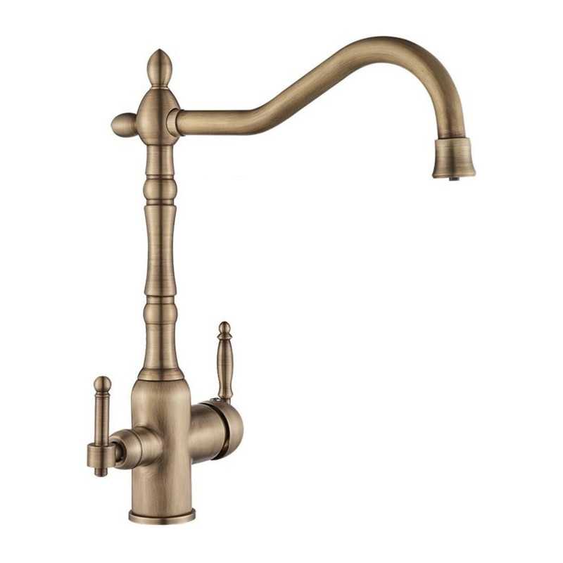 Grifo  de cocina con osmosis diseño vintage dorado envejecido