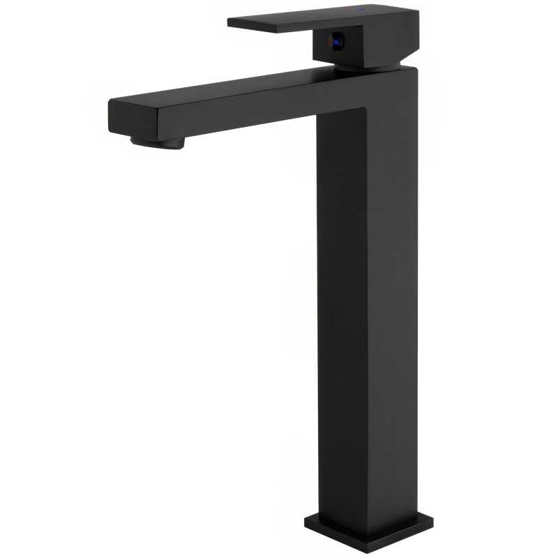 Comprar Grifo lavabo alto pica negro mate cuadrado monomando con