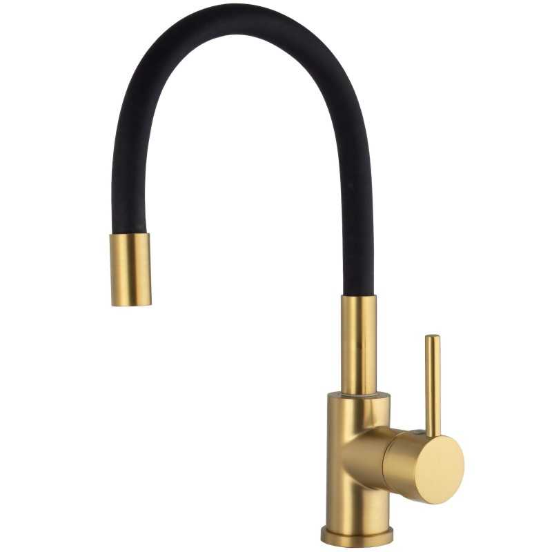 Grifo cocina con caño flexible monomando oro mate