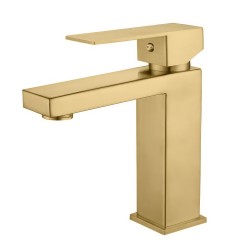 Grifo lavabo dorado cepillado monomando cuadrado serie Segura