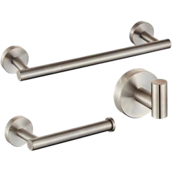Accesorios de baño en acero cepillado de acero inoxidable SUS304: Toallero 40cm + portarrollos + percha