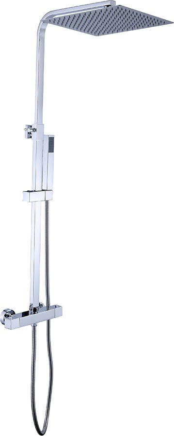 Columna de ducha termostática extralarga TACTO FRÍO diseño cuadrado. Tubo  extensible de 100 a 150 cm. Antiquemaduras