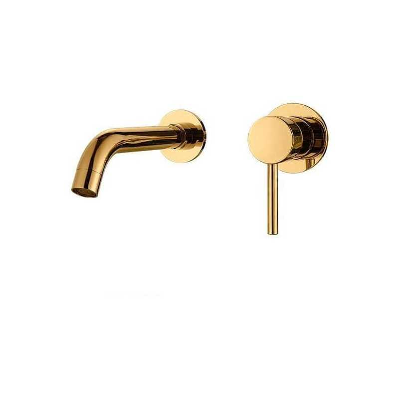 Comprar Grifo empotrado pared monomando dorado cepillado con caño curvo  online