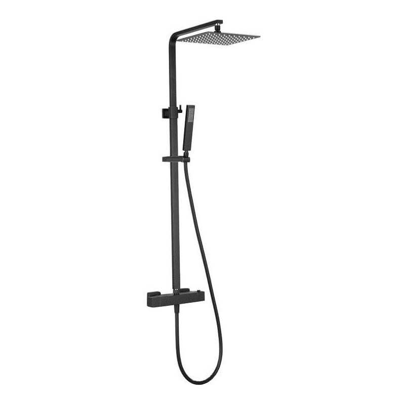 Ducha termostatica negro mate rociador 30x30cm cuadrada negra